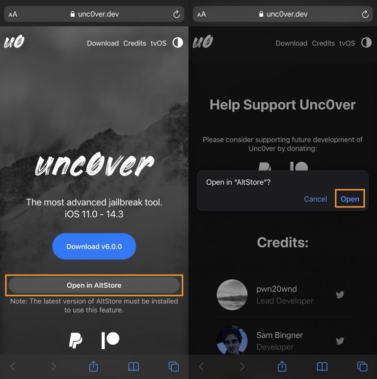 Install unc0ver using AltStore