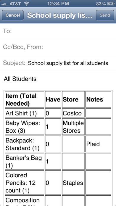 School Supply List
