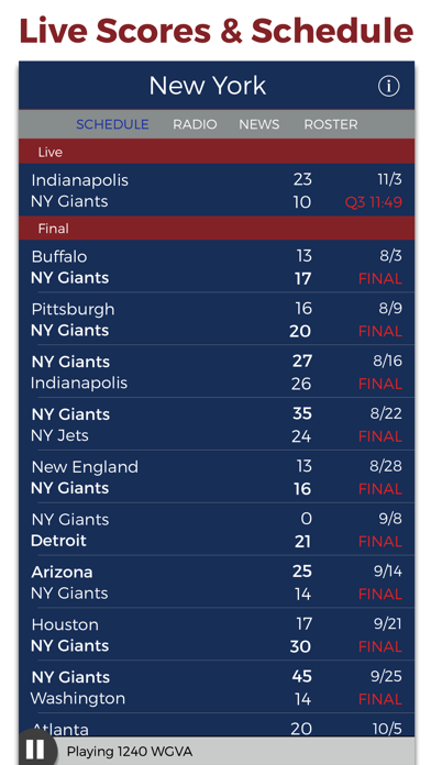 New York Football Radio & Live Scores