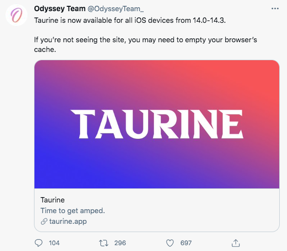 Odyssey aunnounces Taurine jailbreak for iOS 14.3