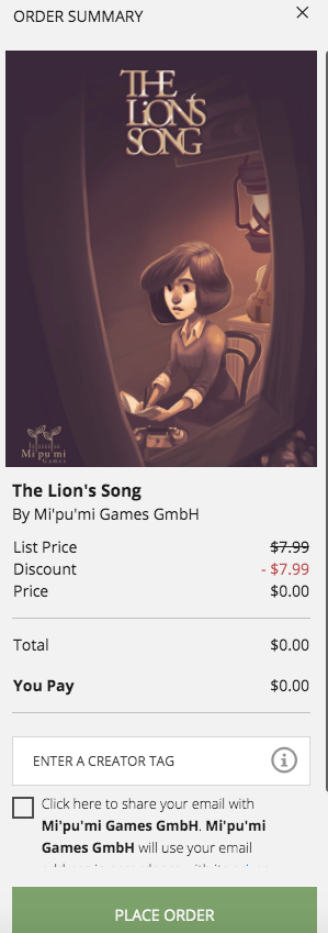 Free to get Epic free game Lion's Song