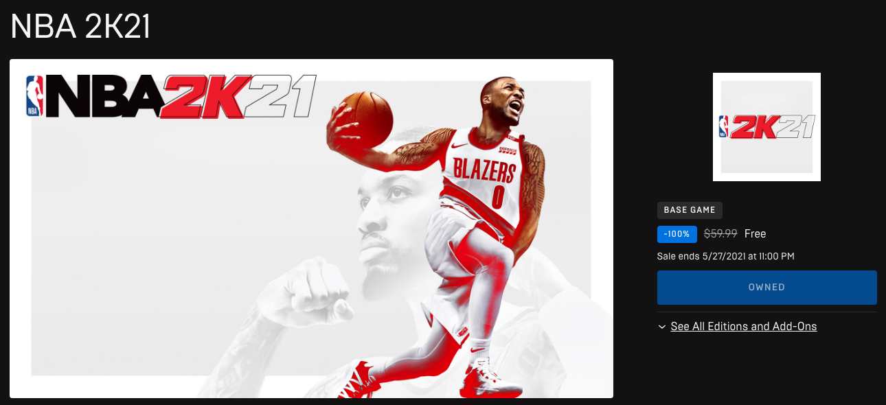 Epic free game NBA 2K21