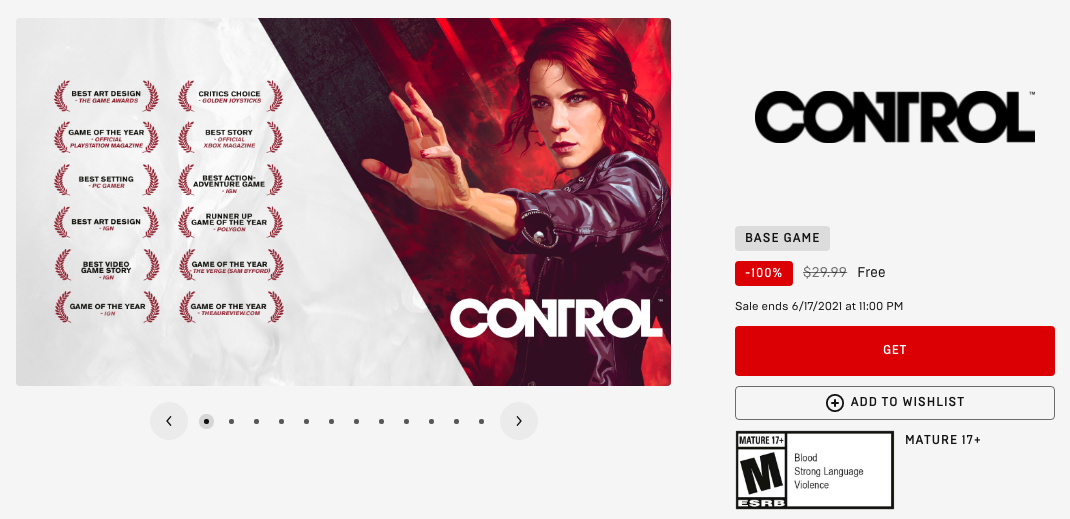 Epic Free Game CONTROL sale